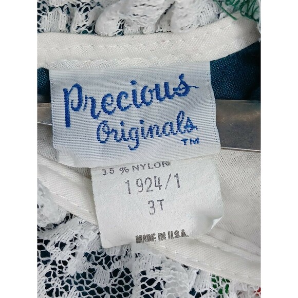 Vintage Precious Originals Girl Pinafore Long Sleeve Dress Green Lace Size 3T - Picture 7 of 8